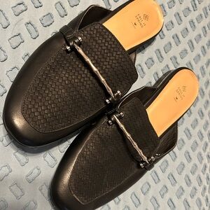 🪷Call It Spring🪷 Black Leather Loafers with Silver Horsebit Detail
